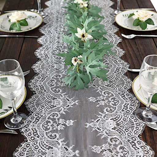 15" x 117" Premium Lace Table Runner with Scalloped Edges RUN_LACE02_WHT