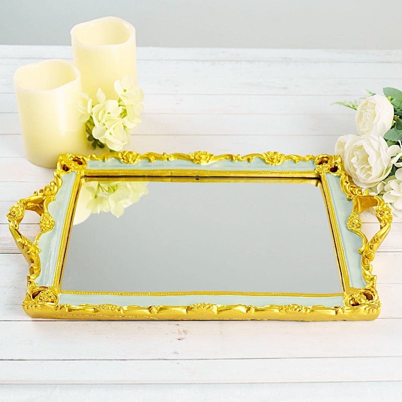 15"x10" Metallic Rectangular Mirror Serving Tray with Handles