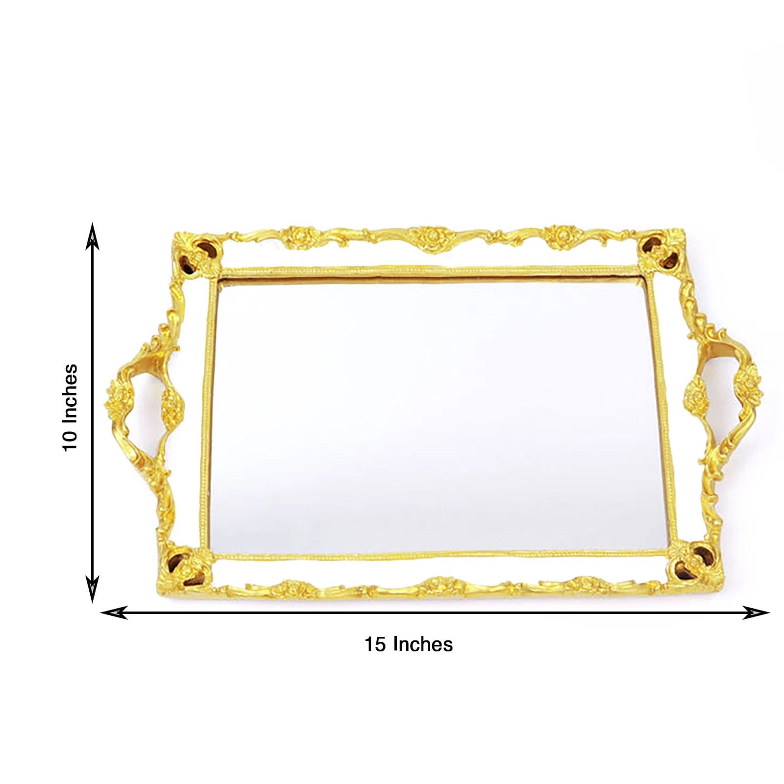 15"x10" Metallic Rectangular Mirror Serving Tray with Handles