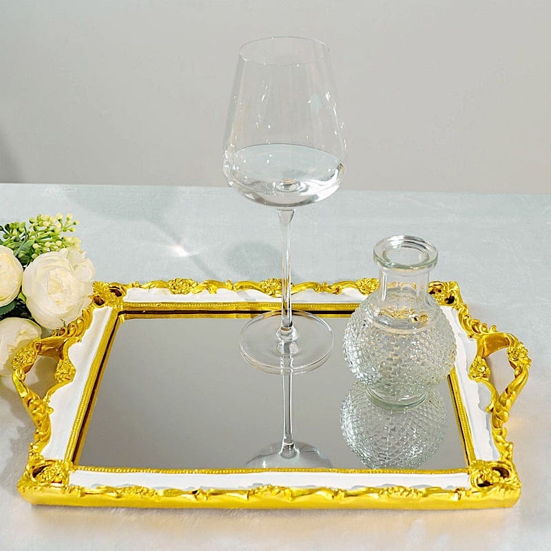 15"x10" Metallic Rectangular Mirror Serving Tray with Handles