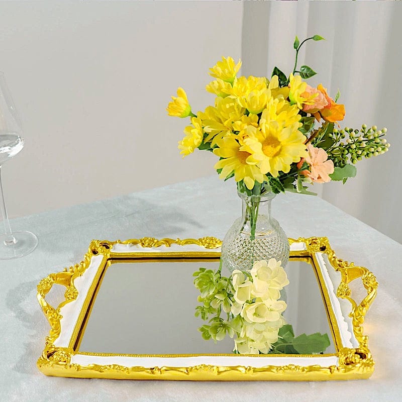 15"x10" Metallic Rectangular Mirror Serving Tray with Handles