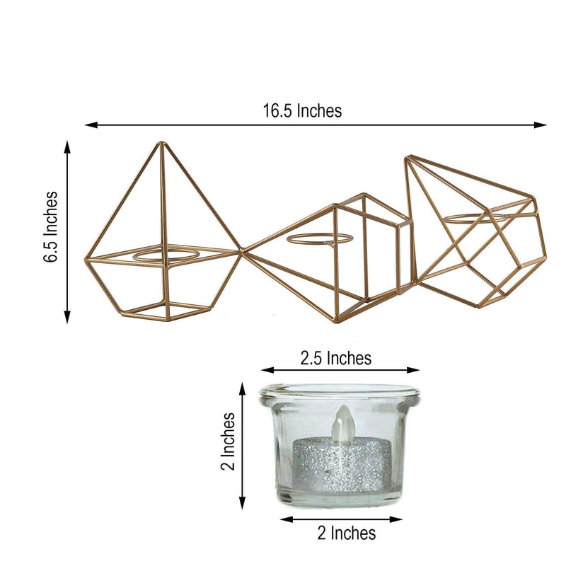 16.5" long 3 Jointed Geometric Stand with Glass Votive Candle Holders