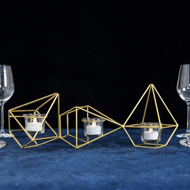 16.5" long 3 Jointed Geometric Stand with Glass Votive Candle Holders