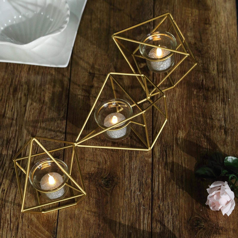 16.5" long 3 Jointed Geometric Stand with Glass Votive Candle Holders