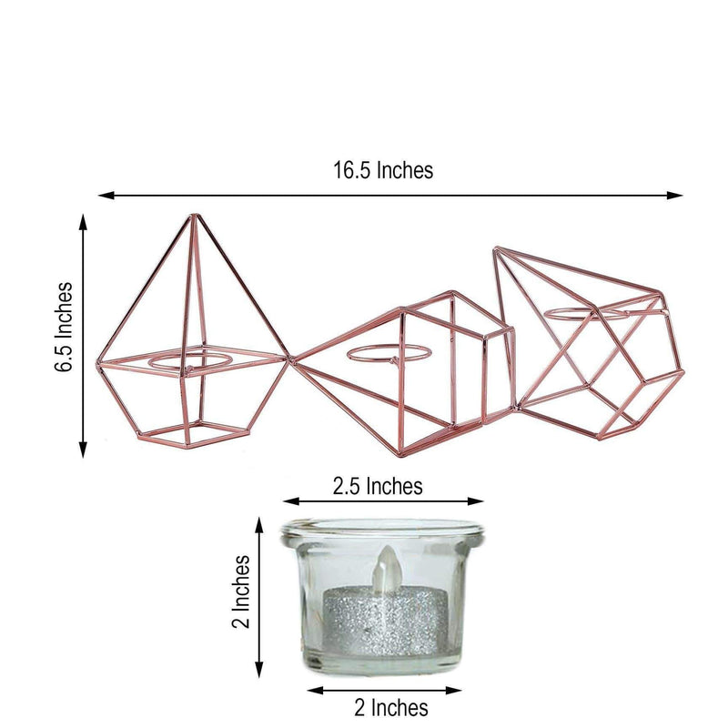 16.5" long 3 Jointed Geometric Stand with Glass Votive Candle Holders