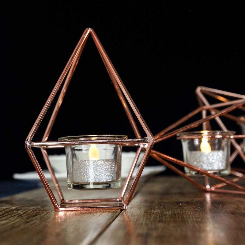 16.5" long 3 Jointed Geometric Stand with Glass Votive Candle Holders