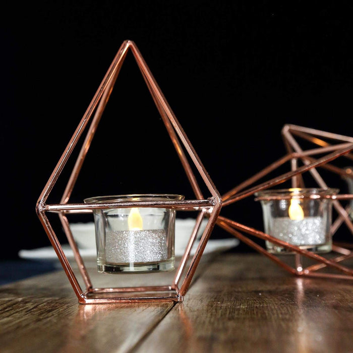 16.5" long 3 Jointed Geometric Stand with Glass Votive Candle Holders