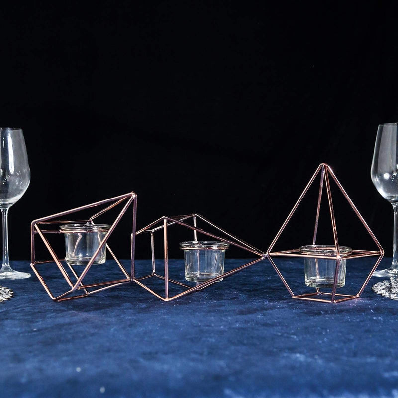16.5" long 3 Jointed Geometric Stand with Glass Votive Candle Holders