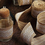 16 ft Burlap Ribbon with Lace Gifts Party Decorations - Natural and White RIB_JUTE_LACE2_NAT