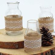 16 ft Burlap Ribbon with Lace Gifts Party Decorations - Natural and White RIB_JUTE_LACE2_NAT