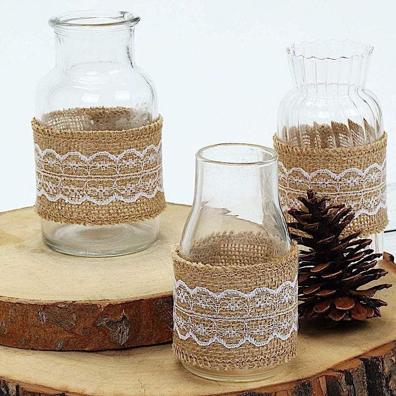 16 ft Burlap Ribbon with Lace Gifts Party Decorations - Natural and White RIB_JUTE_LACE2_NAT