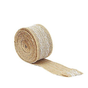 16 ft Burlap Ribbon with Lace Gifts Party Decorations - Natural and White RIB_JUTE_LACE2_NAT