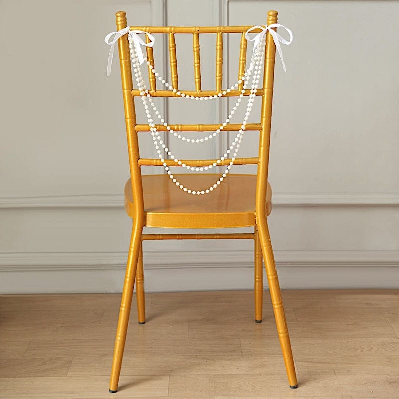 16" Pre-Tied Faux Pearl String Beaded Chiavari Chair Back Garland Sash