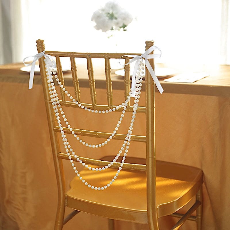 16" Pre-Tied Faux Pearl String Beaded Chiavari Chair Back Garland Sash