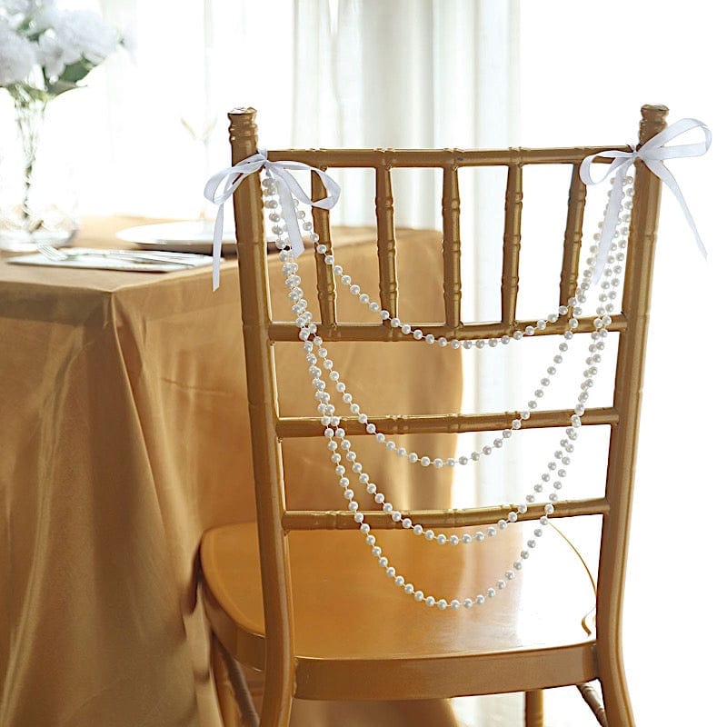 16" Pre-Tied Faux Pearl String Beaded Chiavari Chair Back Garland Sash