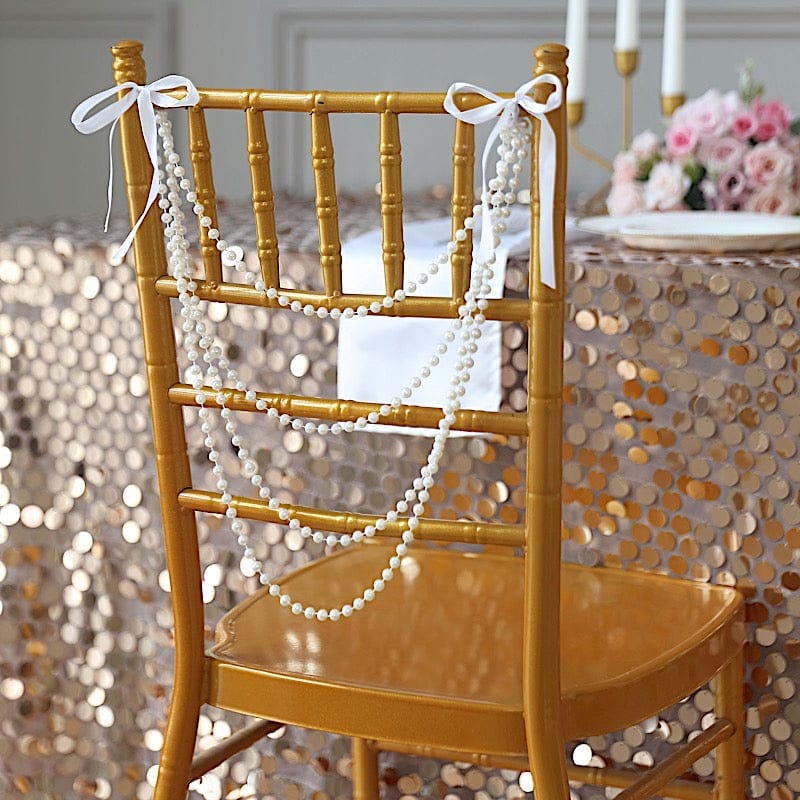 16" Pre-Tied Faux Pearl String Beaded Chiavari Chair Back Garland Sash