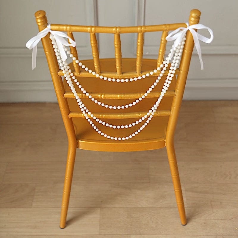 16" Pre-Tied Faux Pearl String Beaded Chiavari Chair Back Garland Sash