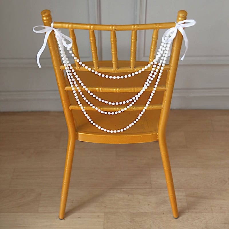 16" Pre-Tied Faux Pearl String Beaded Chiavari Chair Back Garland Sash