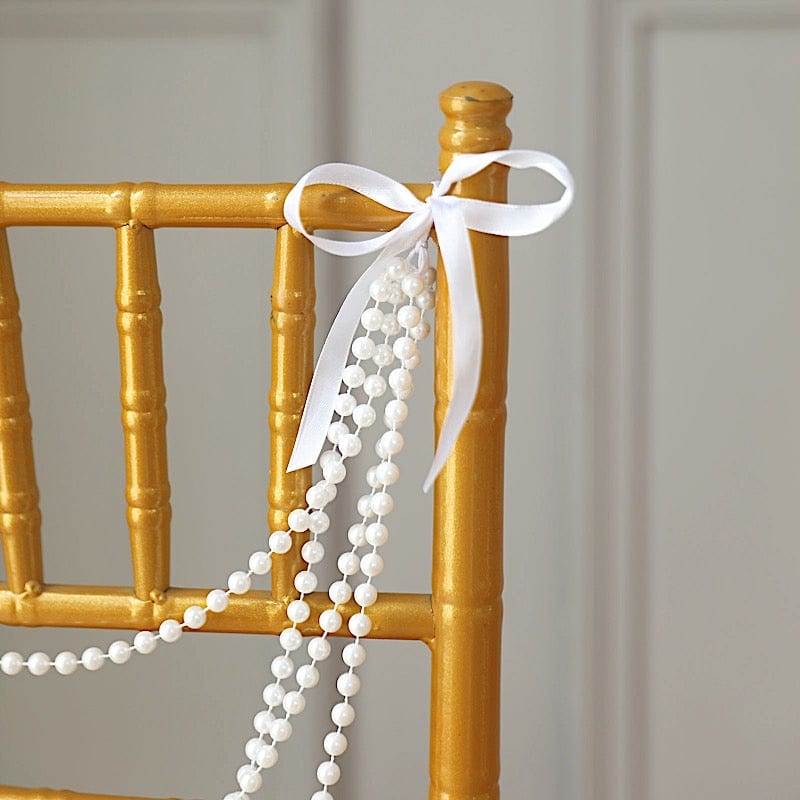 16" Pre-Tied Faux Pearl String Beaded Chiavari Chair Back Garland Sash