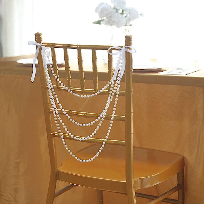16" Pre-Tied Faux Pearl String Beaded Chiavari Chair Back Garland Sash