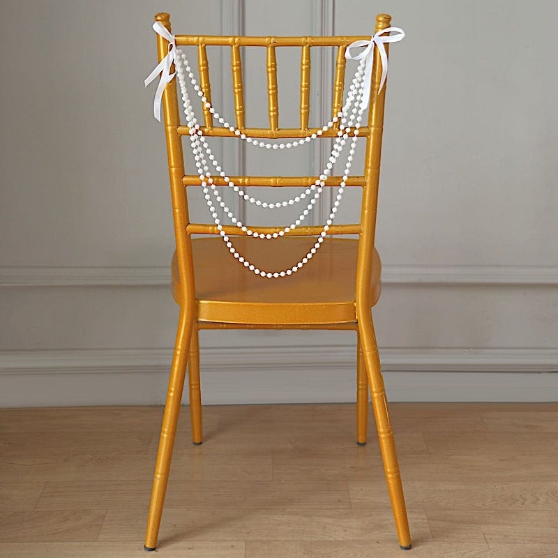 16" Pre-Tied Faux Pearl String Beaded Chiavari Chair Back Garland Sash