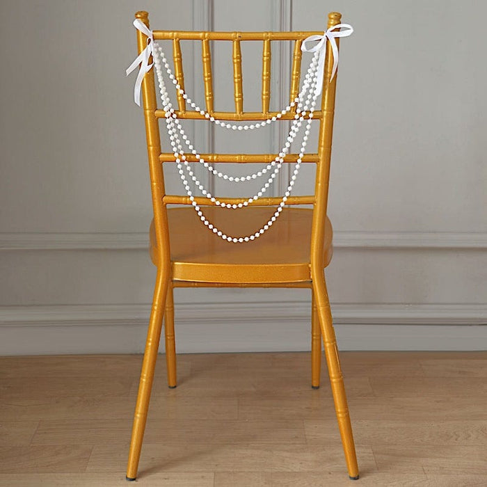 16" Pre-Tied Faux Pearl String Beaded Chiavari Chair Back Garland Sash