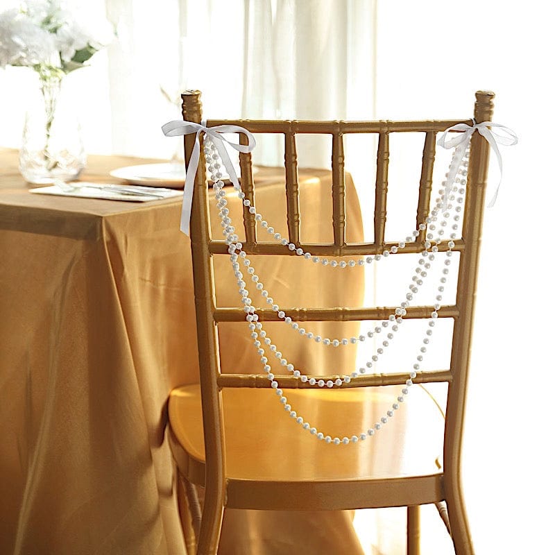 16" Pre-Tied Faux Pearl String Beaded Chiavari Chair Back Garland Sash