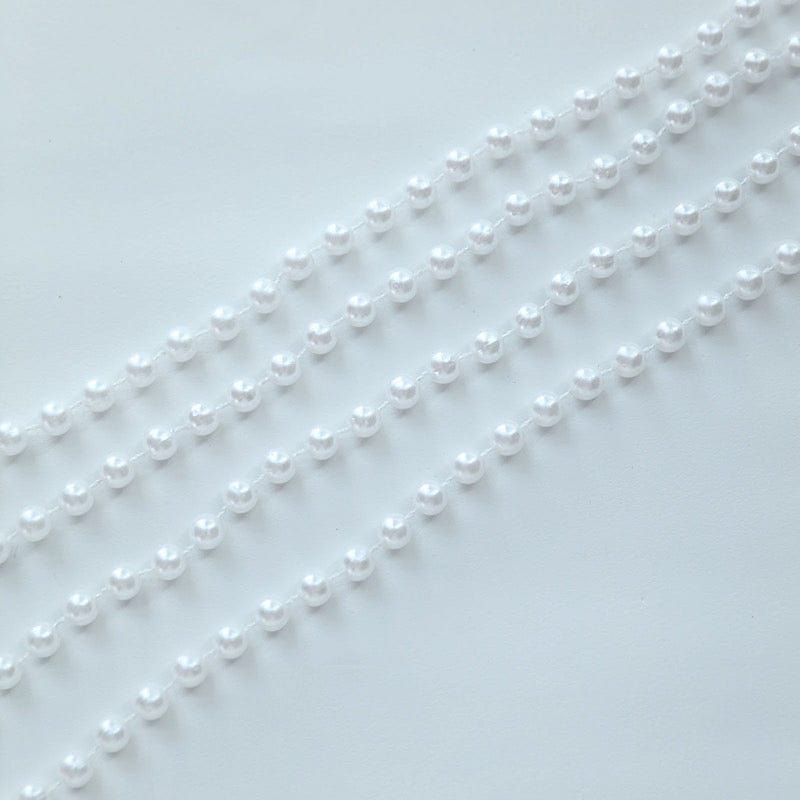 16" Pre-Tied Faux Pearl String Beaded Chiavari Chair Back Garland Sash BEAD_GRLD_004_WHT