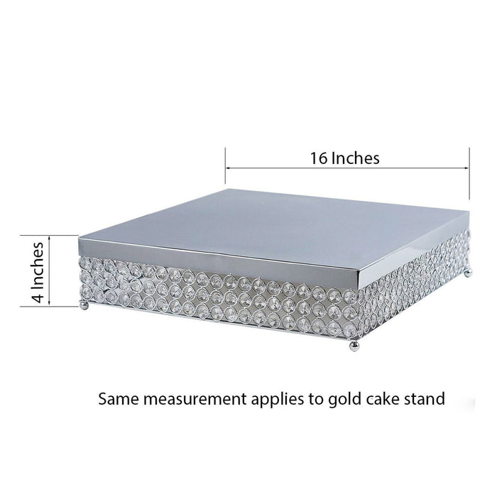 16" Square Metal Cake Stand with Crystal Beads