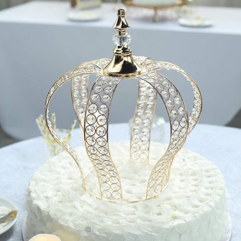 16" tall Metal Crystal Beaded Royal Crown Cake Topper