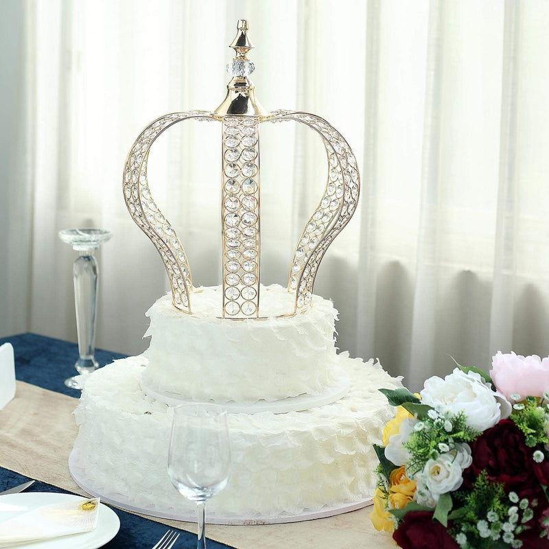 16" tall Metal Crystal Beaded Royal Crown Cake Topper
