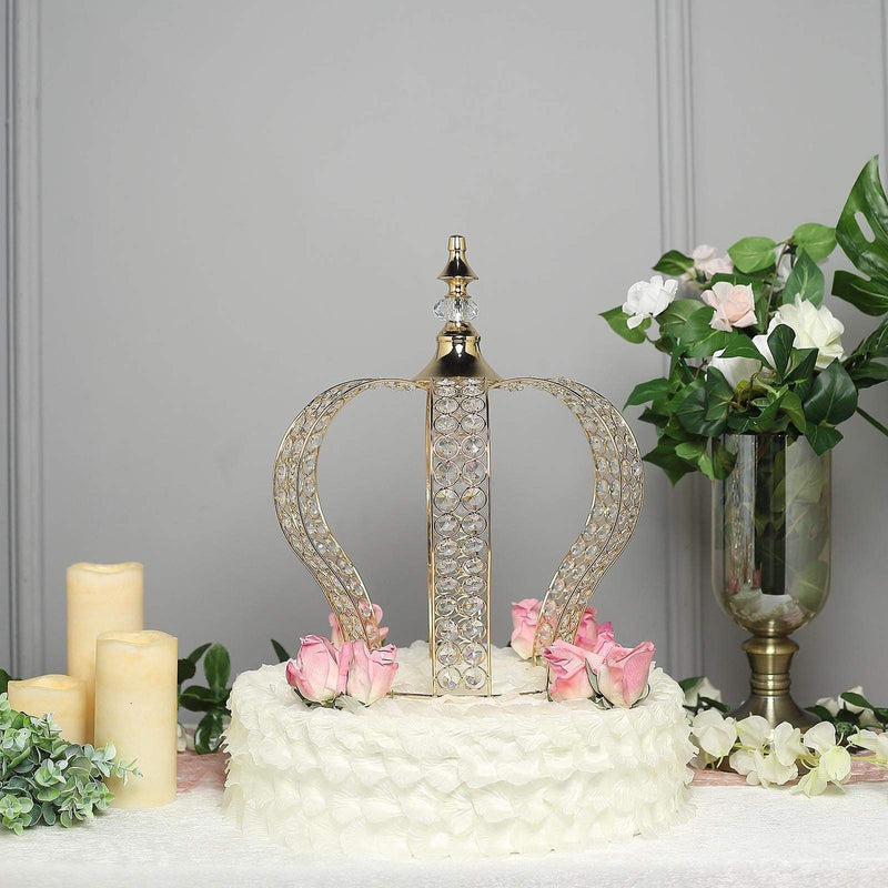 16" tall Metal Crystal Beaded Royal Crown Cake Topper