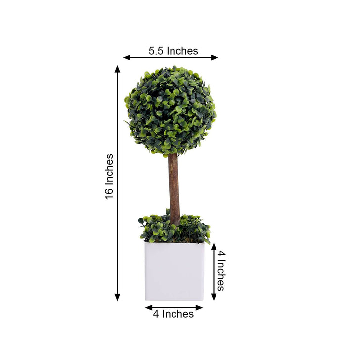 16" tall Plastic Planter Pot with Artificial Boxwood Topiary Ball Tree - White and Green ARTI_POT_001_M_WGRN