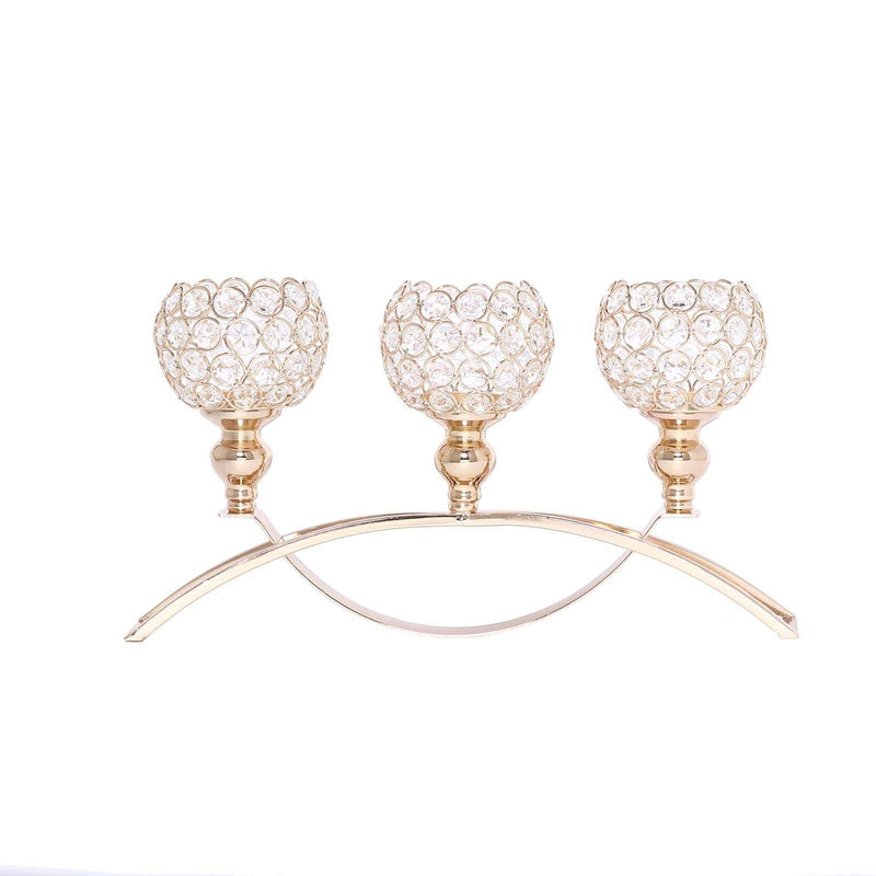 16" wide Candelabra Beaded Globes Candle Holders Centerpiece CHDLR_CAND_029_GOLD