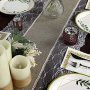 16"x108" Faux Burlap with Lace Table Runner