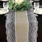 16"x108" Faux Burlap with Lace Table Runner