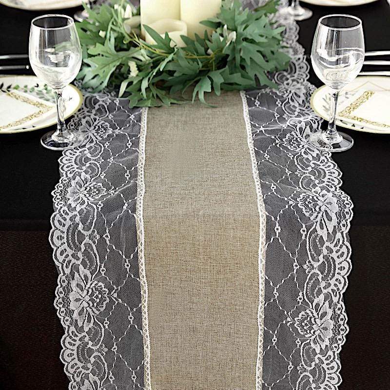 16"x108" Faux Burlap with Lace Table Runner
