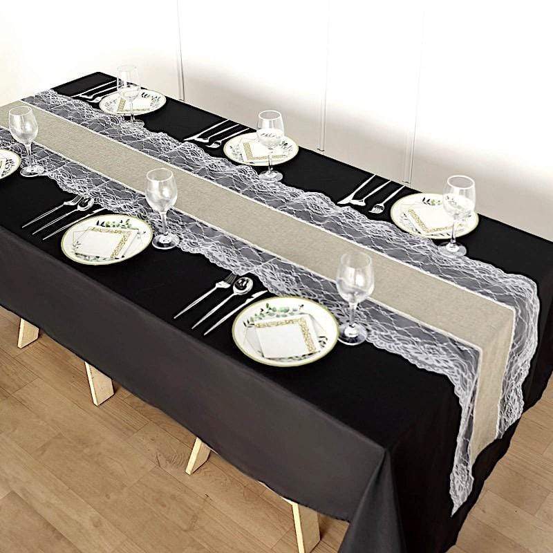 16"x108" Faux Burlap with Lace Table Runner