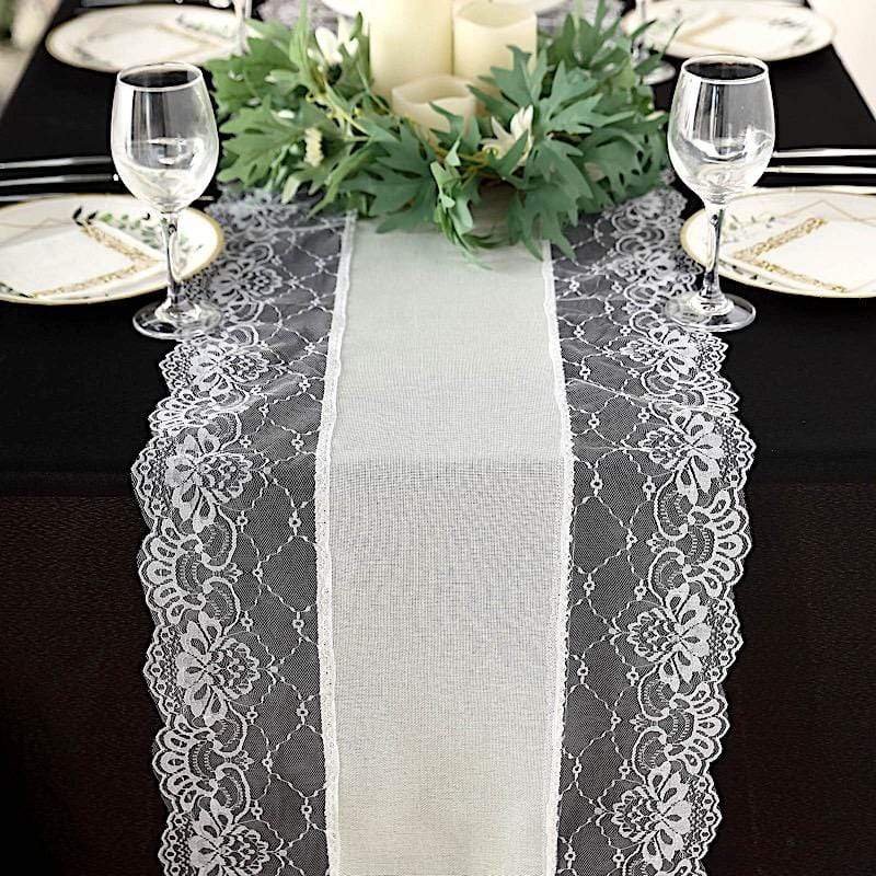 16"x108" Faux Burlap with Lace Table Runner