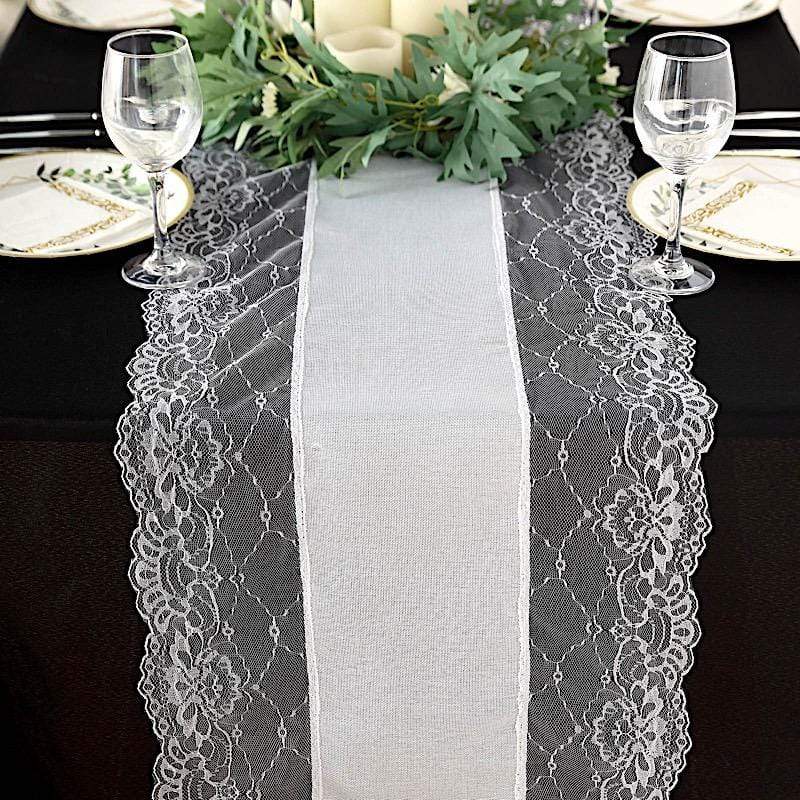 16"x108" Faux Burlap with Lace Table Runner