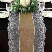 16"x108" Faux Burlap with Lace Table Runner