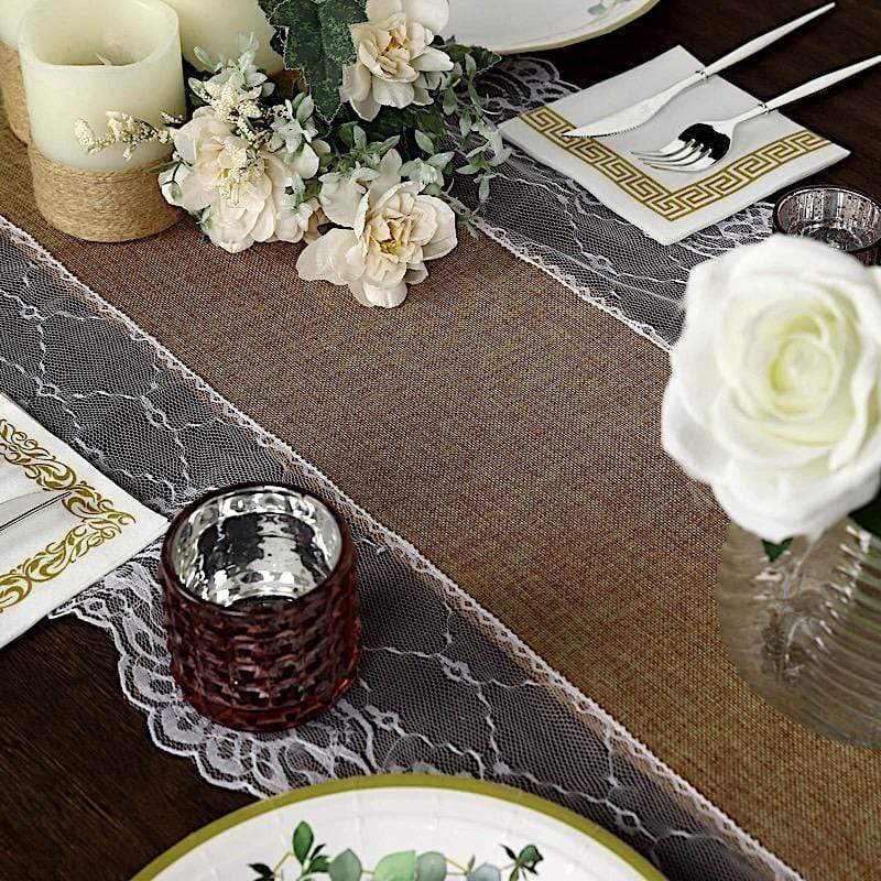 16"x108" Faux Burlap with Lace Table Runner