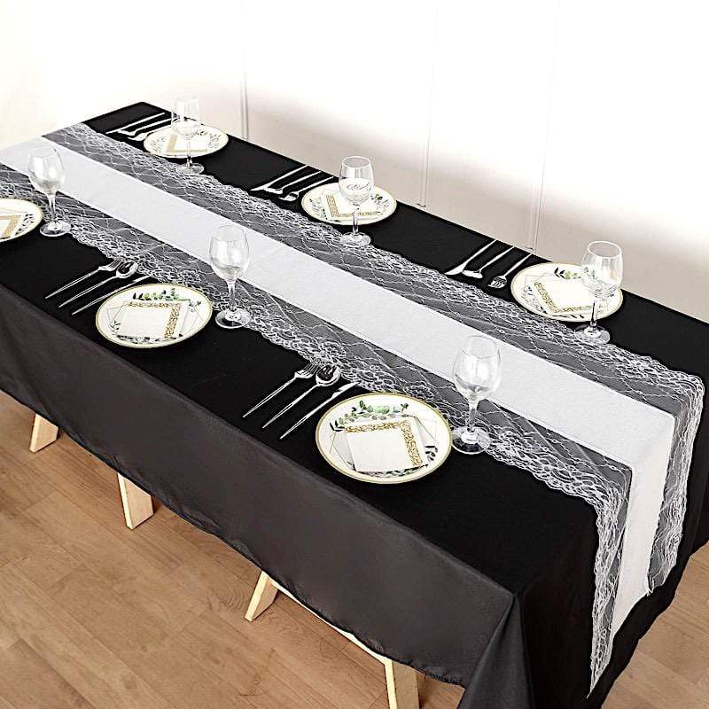 16"x108" Faux Burlap with Lace Table Runner