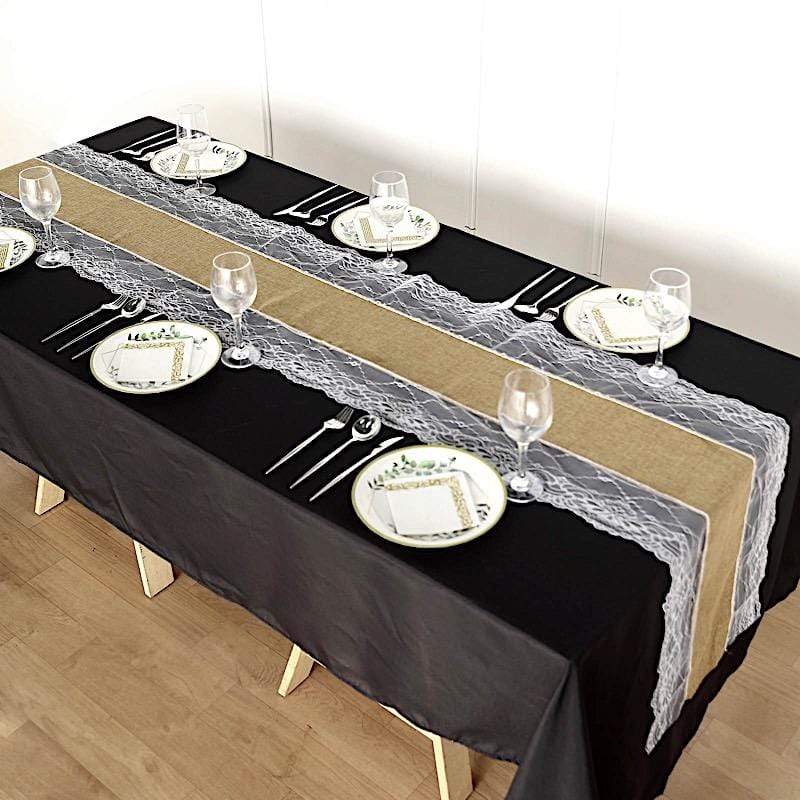 16"x108" Faux Burlap with Lace Table Runner