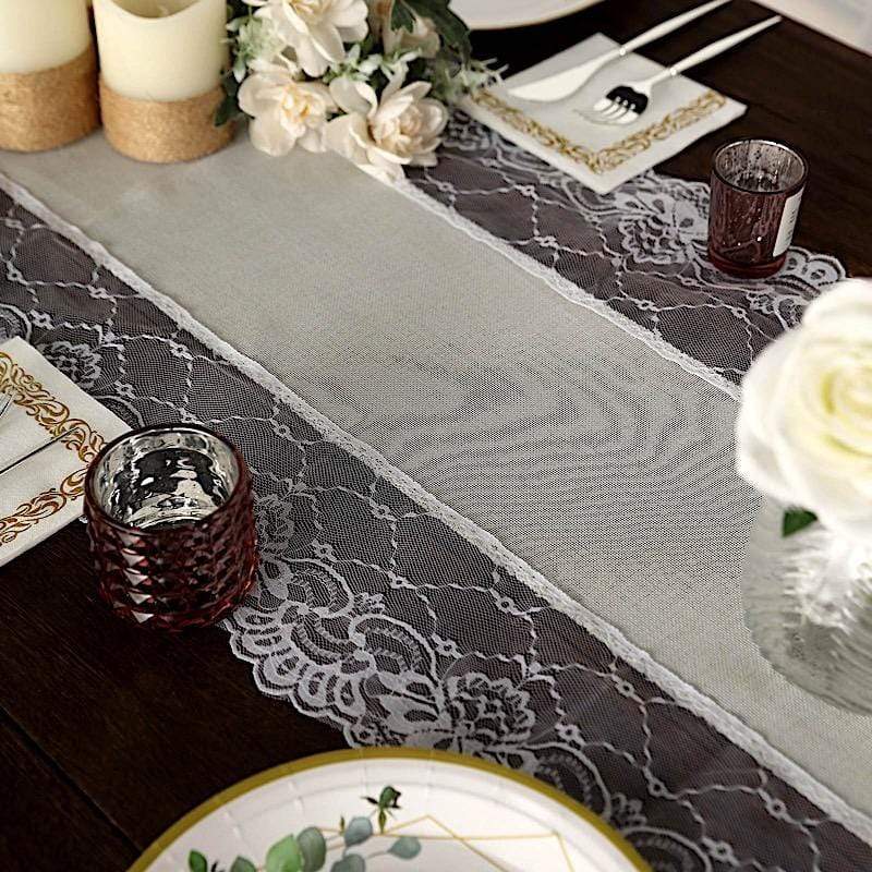 16"x108" Faux Burlap with Lace Table Runner