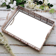 16"x12" Metal Rectangular Fleur De Lis Rim Mirror Serving Tray