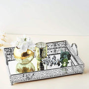 16"x12" Metal Rectangular Fleur De Lis Rim Mirror Serving Tray