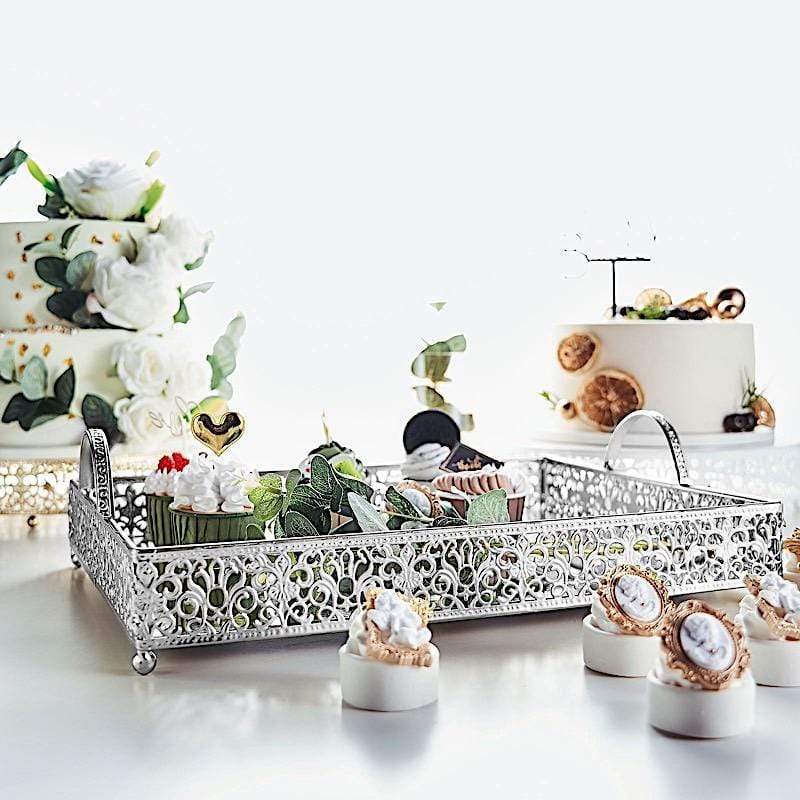 16"x12" Metal Rectangular Fleur De Lis Rim Mirror Serving Tray