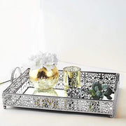 16"x12" Metal Rectangular Fleur De Lis Rim Mirror Serving Tray
