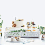 16"x12" Metal Rectangular Fleur De Lis Rim Mirror Serving Tray